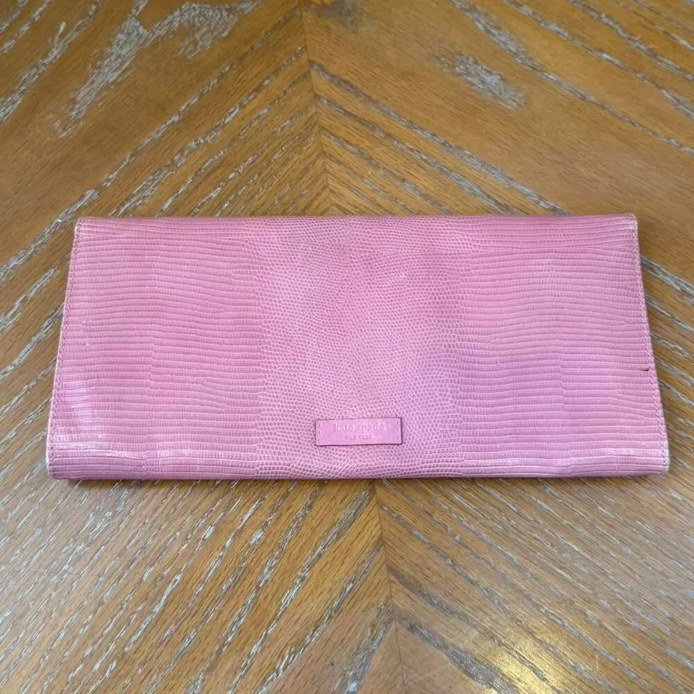 Vintage Kate Spade Pink Leather Embossed Crocodile Skin Texture Wallet Clutch